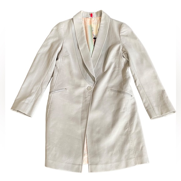 Canadian made grey blazer/ jacket with lining and faux leather details 4 - Picture 2 of 15